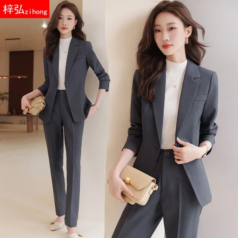 Navy Blue Suit Women's Spring and Autumn 2023 New Waist-Tight Business Wear Temperament Office Suits Workplace Formal Wear Suit