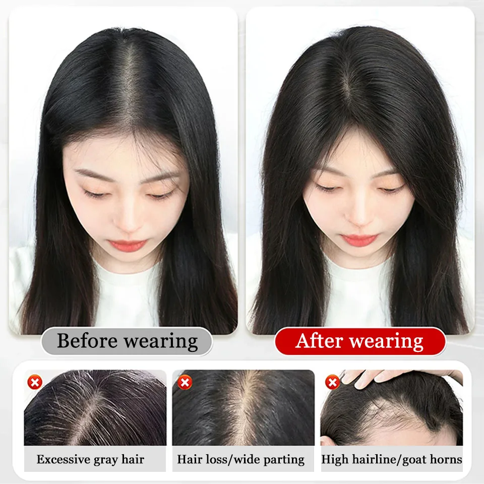 LM Women Synthetic Clip In Straight Hairpiece Toppers Bangs for Women Fluffy Hair Cover Sparse Hair Seams Patches