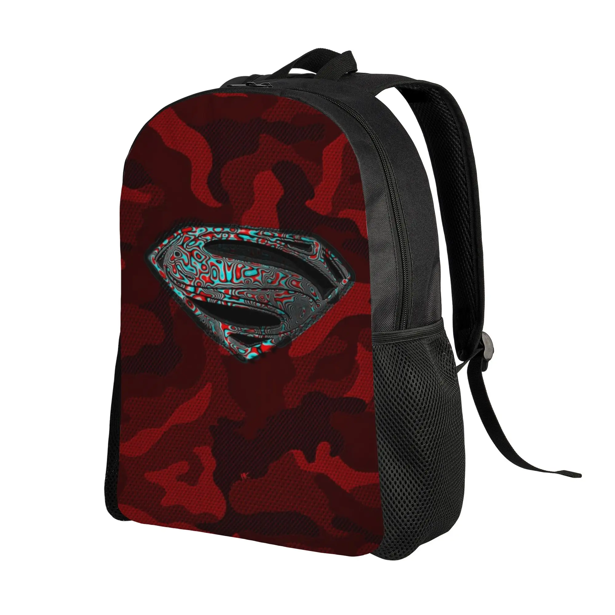Schoolbag Back to school season Red Camo Texture Superman Shield Logo  Multi-Function Backpack
