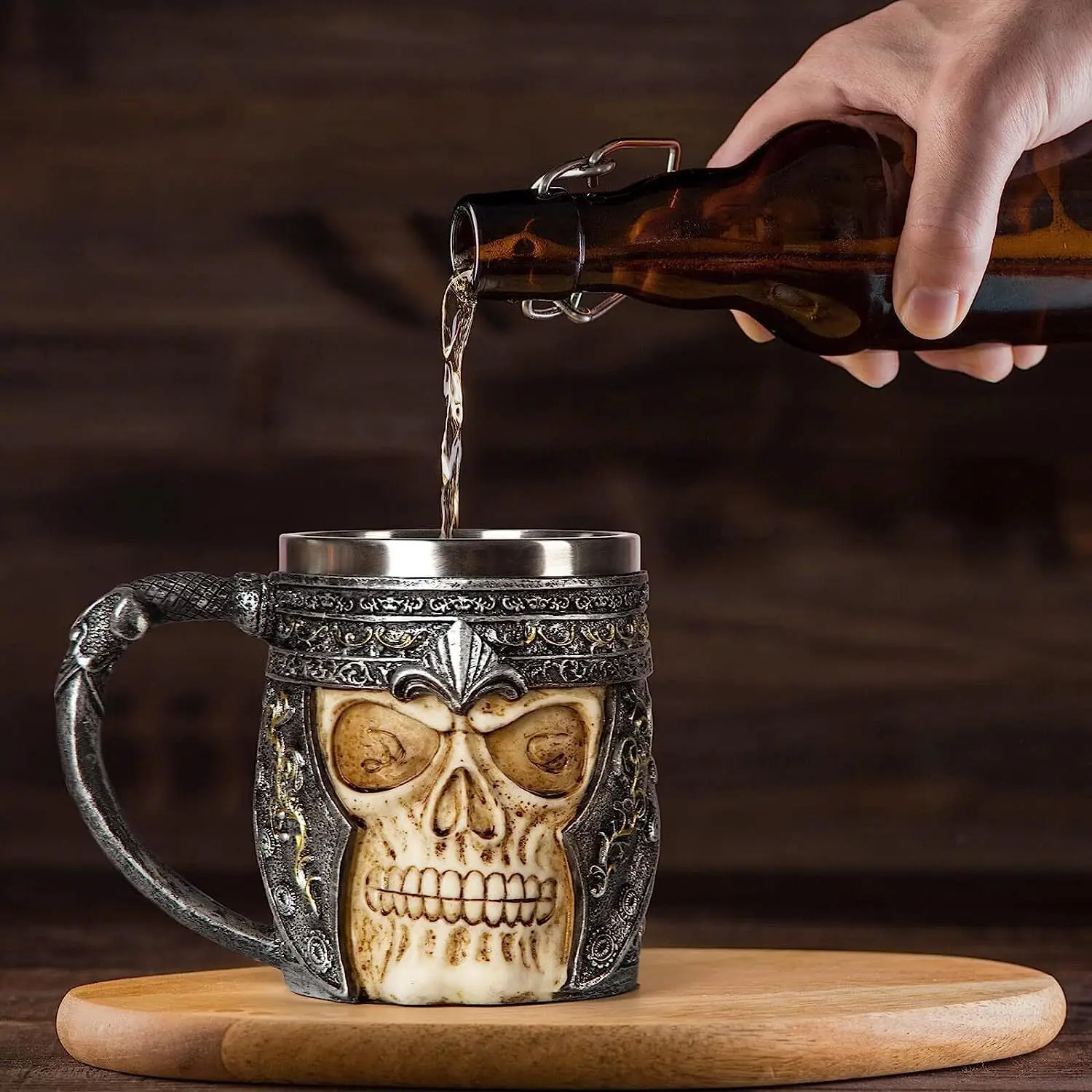 

Ретро Череп Рыцарь Дракон Смола Пивная кружка из нержавеющей стали Танкер Хэллоуин Кофейная чашка Креативная кружка для чая викингов Паб Бар Украшение