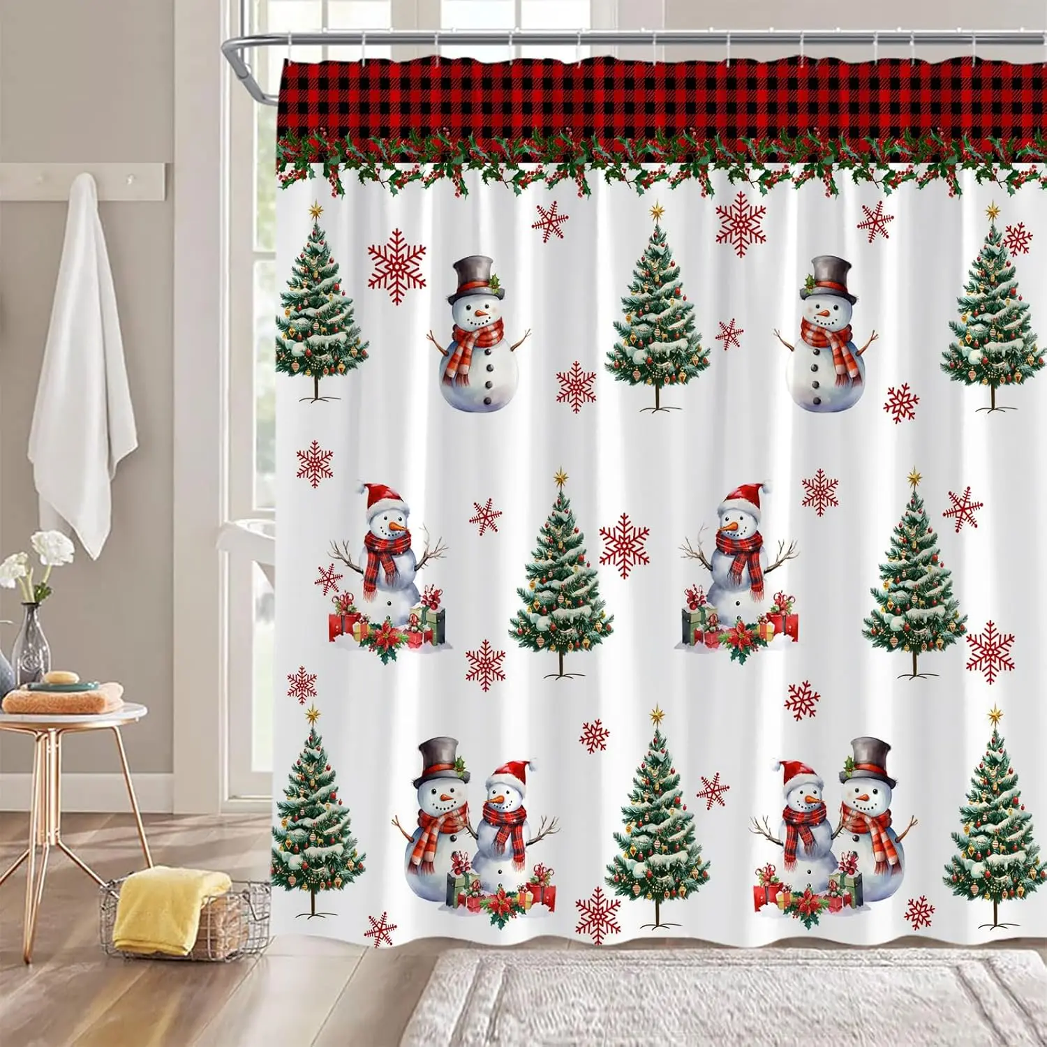 

Рождественский снеговик занавеска для душа красный черный буйвол плед милый снеговик Рождественская сосна снежинка деревенский зимний праздник ванная комната