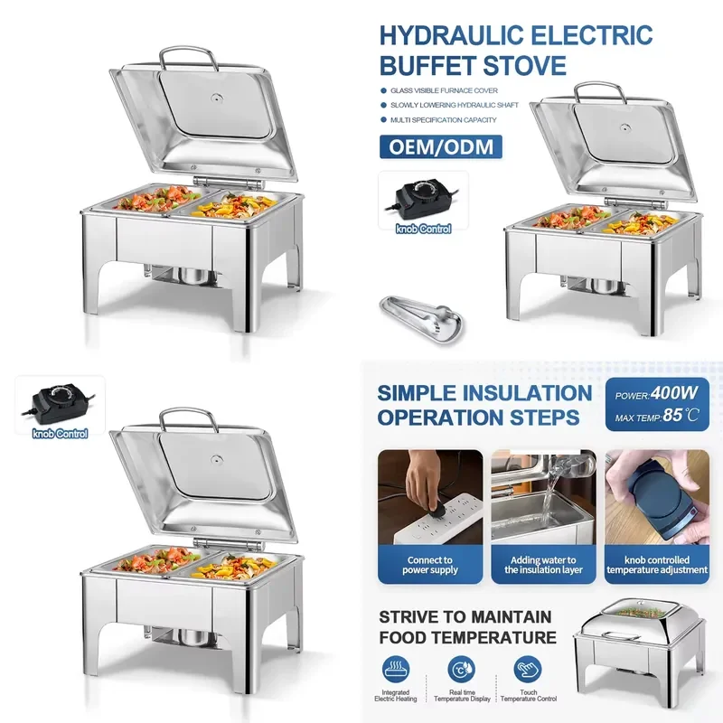 Commercial Catering Equipment 6L Stainless Steel Hot Pot Rose Gold Hydraulic Hot Pot Buffet Set