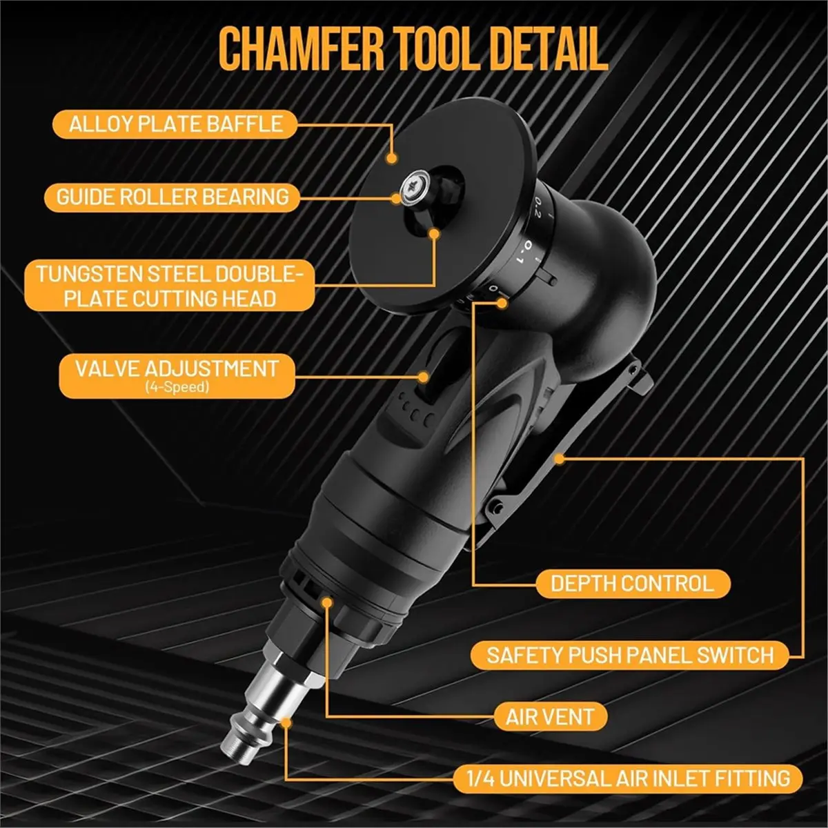 

Pneumatic Chamfering Tool, Chamfer Tool with 6 C-Angle & 6 R-Angle Blades, Upgrade Air Chamfer Tool [2026 MOCC]