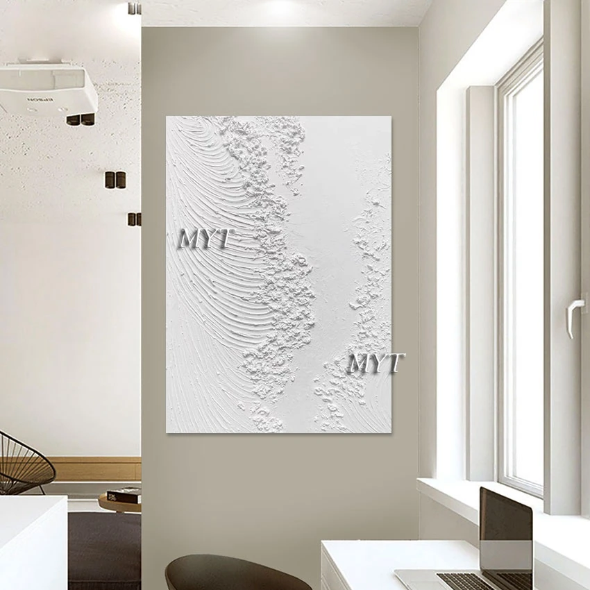 

Large Size Hand-painted Thick White Acrylic Palette Wall Picture Abstract Paintings Modern For Restaurant Home Artwork Murals