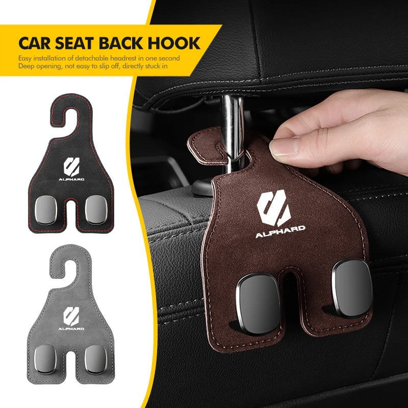 Car Back Seat Suede Hanging Double Hook Rear Row Storage Hanger For Toyota Alphard Vellfire 30 Series 2017 2018 2019 2020 2021