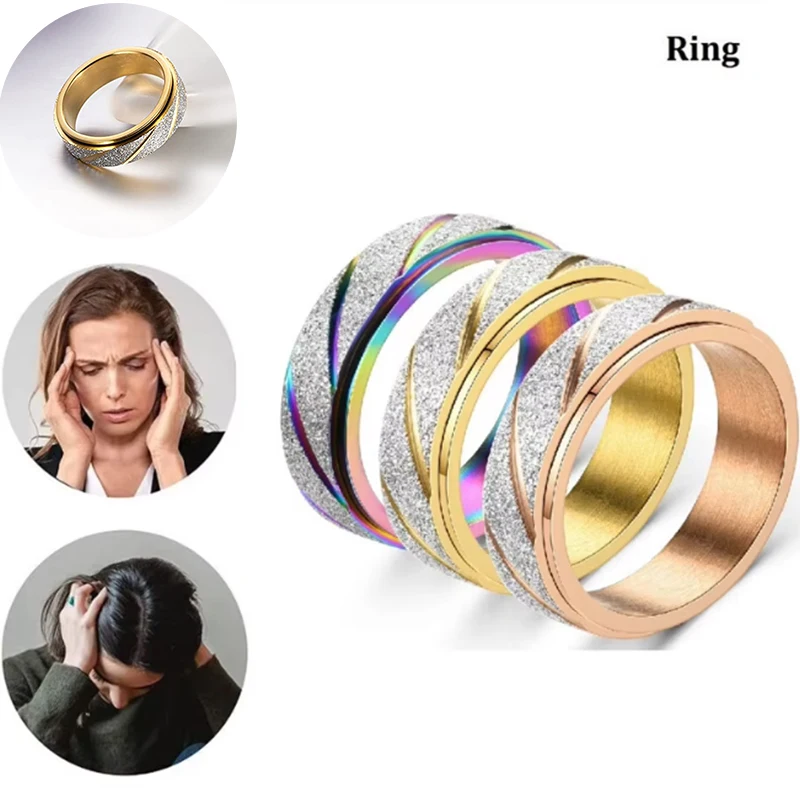 Fashion Wave Pattern Stainless Steel Rotatable Decompression Frosted Ring For Women Fine Jewelry Size 6-11 Wholesale