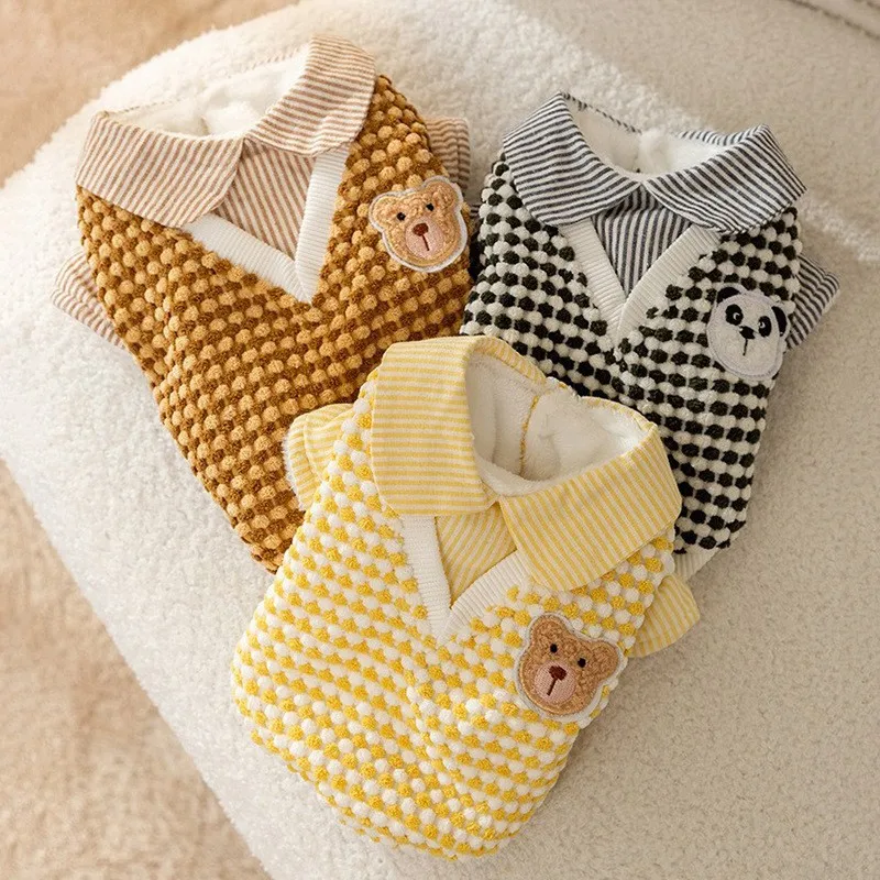 

Corn Plaid Pet Sweater Winter New Dog Clothing Thickened and Warm Dog Feet Clothes Cute Teddy Cardigan