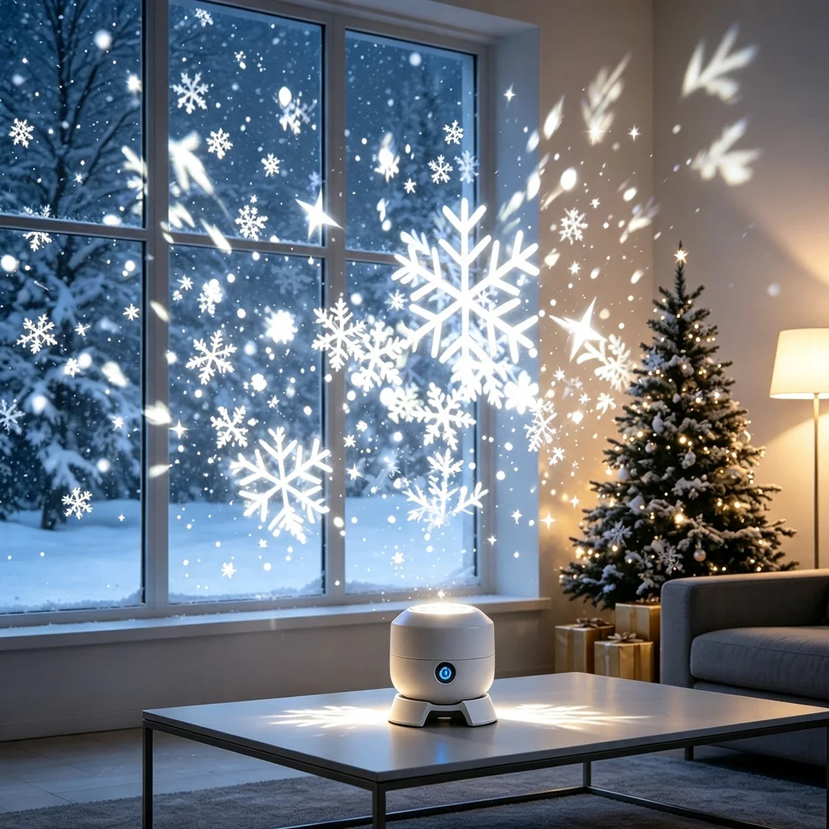 LED Rotating Snowflake Star Projector Lamp Dynamic Holiday Projection Light for Christmas New Year Home Bedroom Party Wall Decor