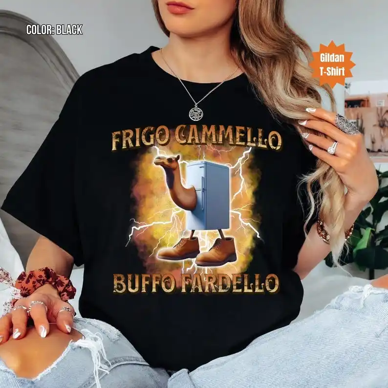 Frigo Cammello Buffo Fardello Shirt, Italian Brainrot T-Shirt, Bootleg Rap Tee, Brainrot, Camel Meme Tee, Weird Funny Trending