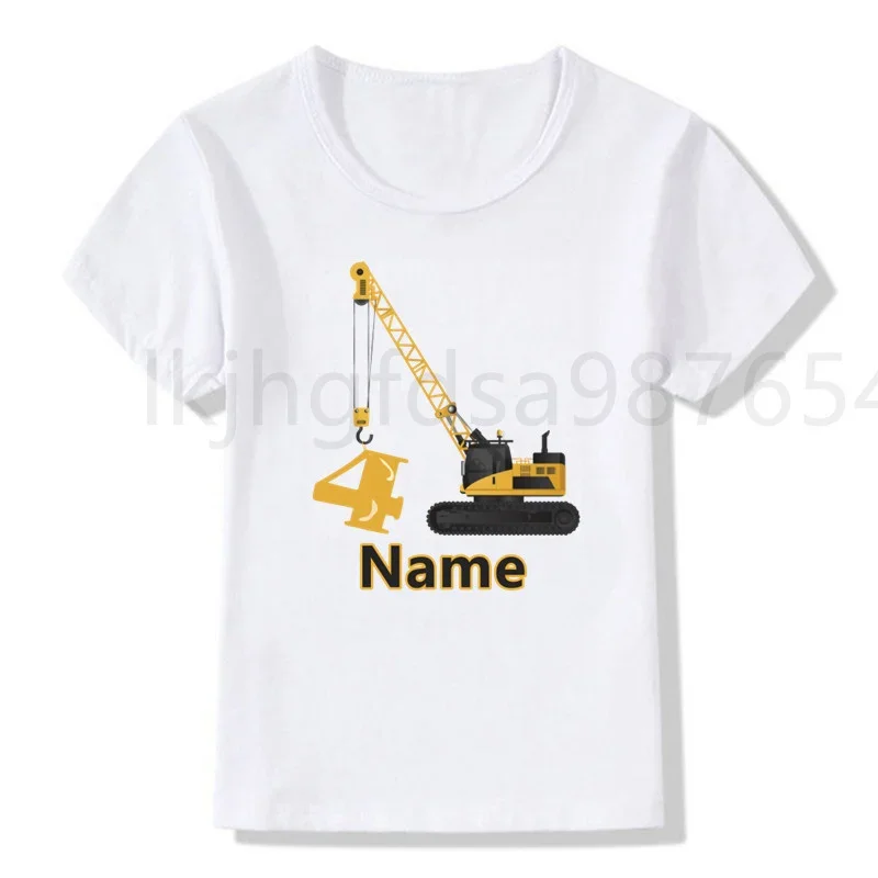 

Crane construction birthday boy girl T-shirt excavator birthday shirt cool T-shirt cute children's play clothes number 2-7