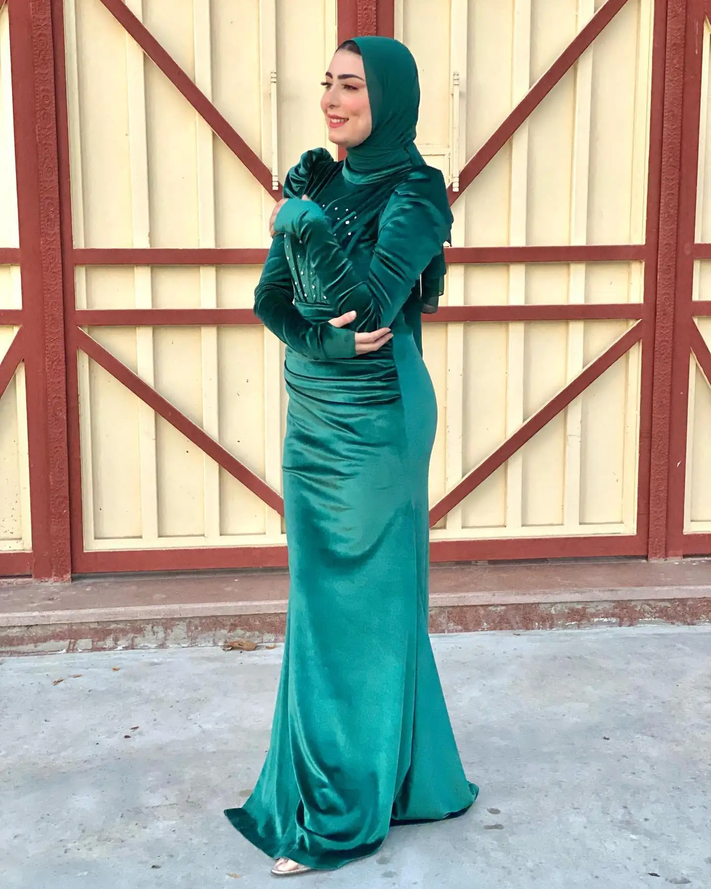 Jirocum zeemeermin moslim avondjurk dames diamant schildpad hals lange mouw feestjurk vloerlengte speciale gelegenheidsjurken