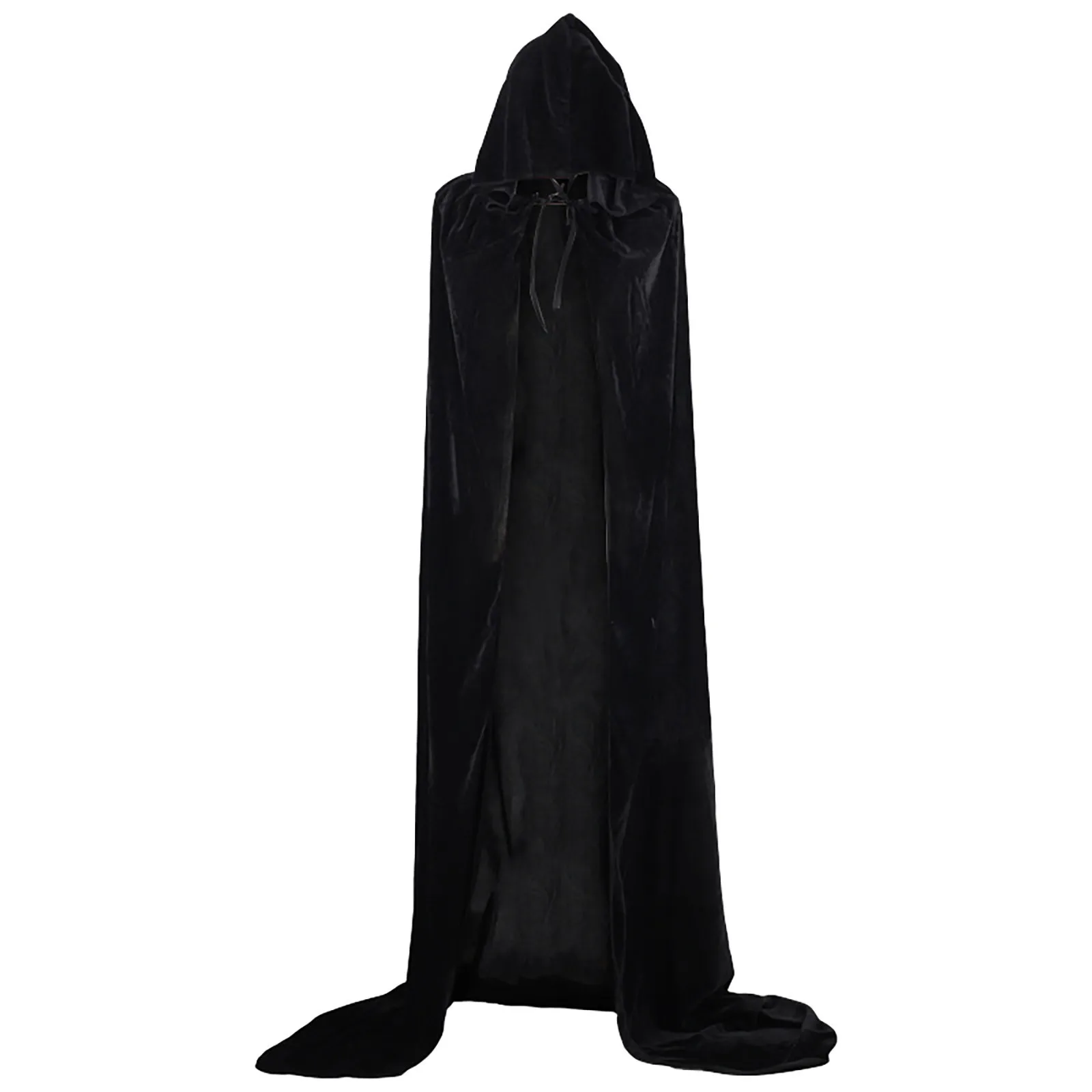 Vintage Man Woman Unisex Solid Color Velvet Cloak Cape Hooded Medieval Costume Witch Wicca Vampire Pirate Cosplay Costume 2024