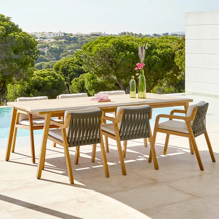 Modern Patio Furniture Set Garden Teak Outdoor Furniture Dining Set Restaurant Woven Rope Outdoor Table And Chair
