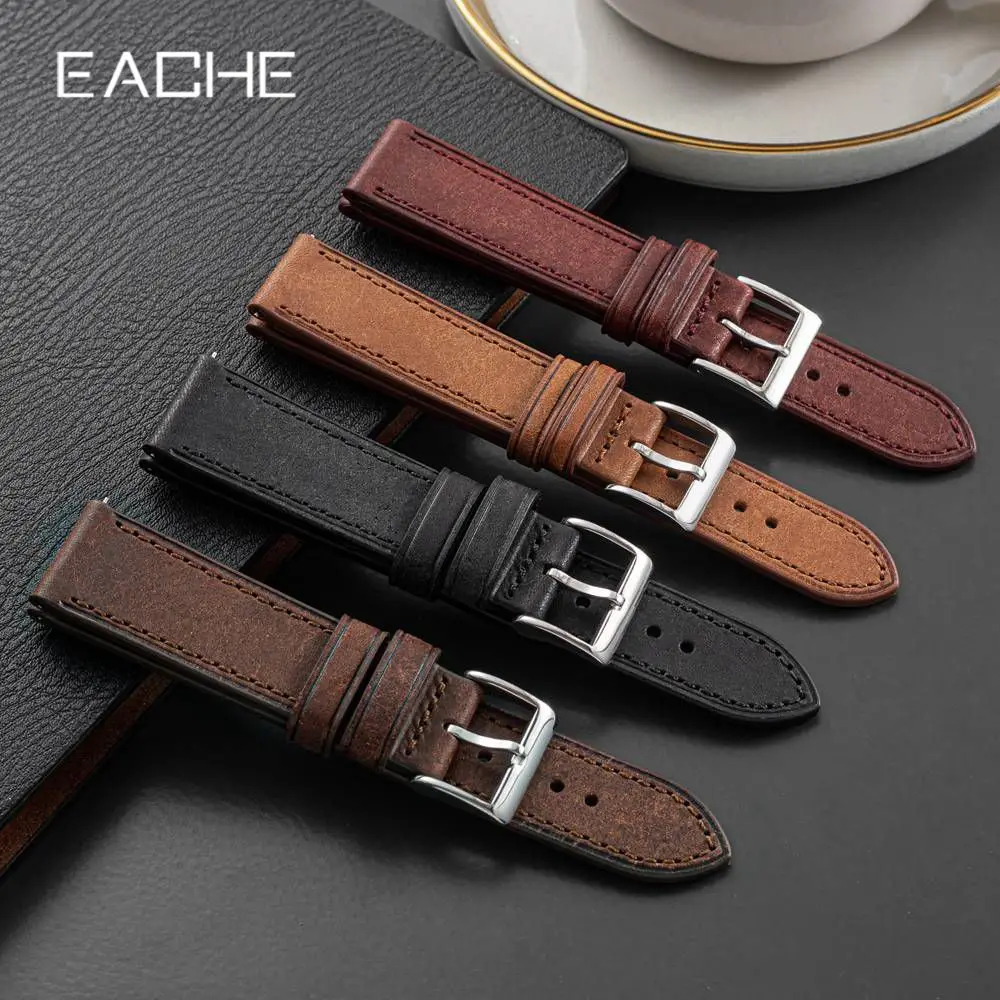 EACHE Top Grain Genuine Cow Leather Watch Strap Watch Band For Women Men Quick Release Springs Bar