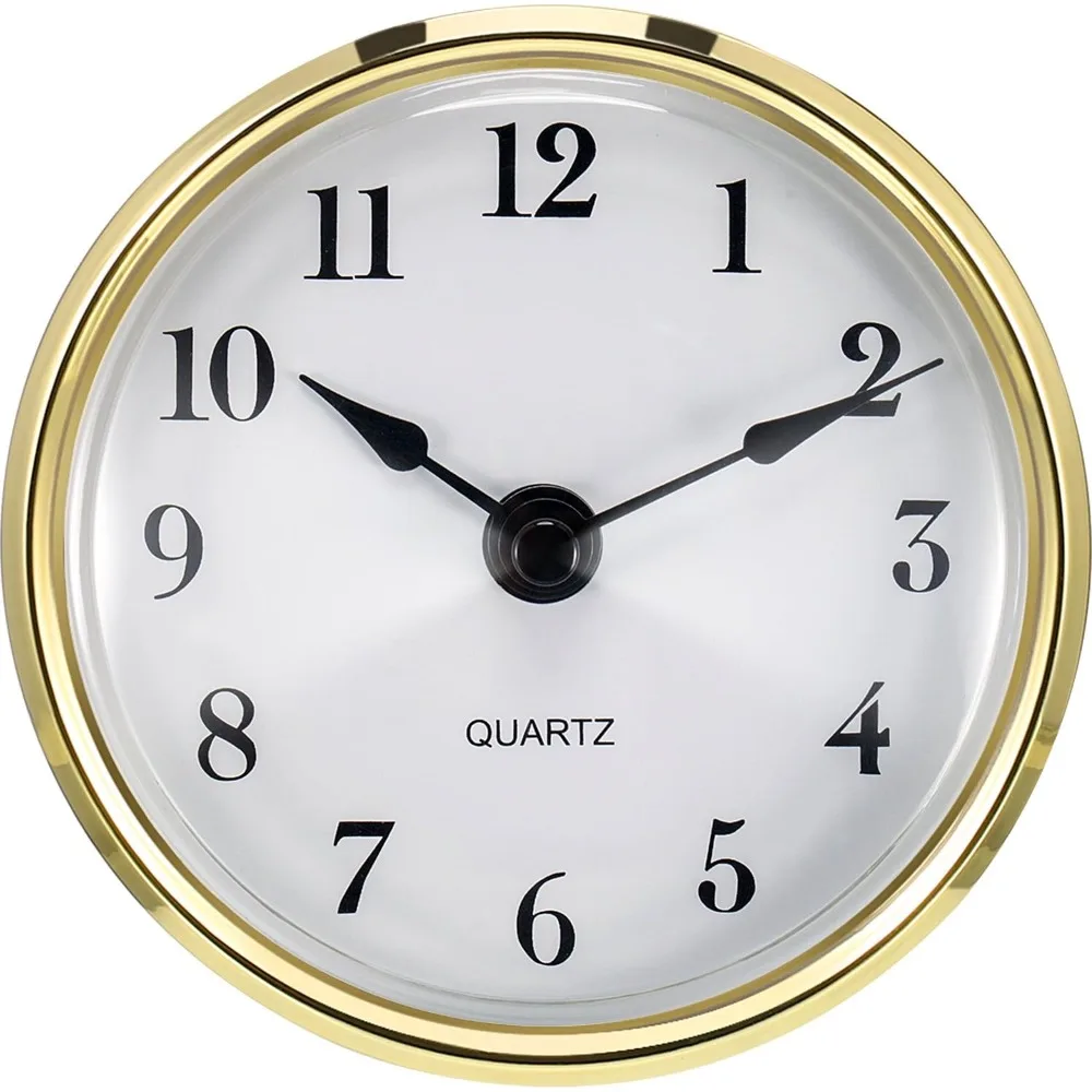 

Quartz Clock Insert, 3-1/8 Inch 80 mm, Fit-up/Insert with Arabic Numeral, Gold Trim, Quartz Movement, Clock Insert