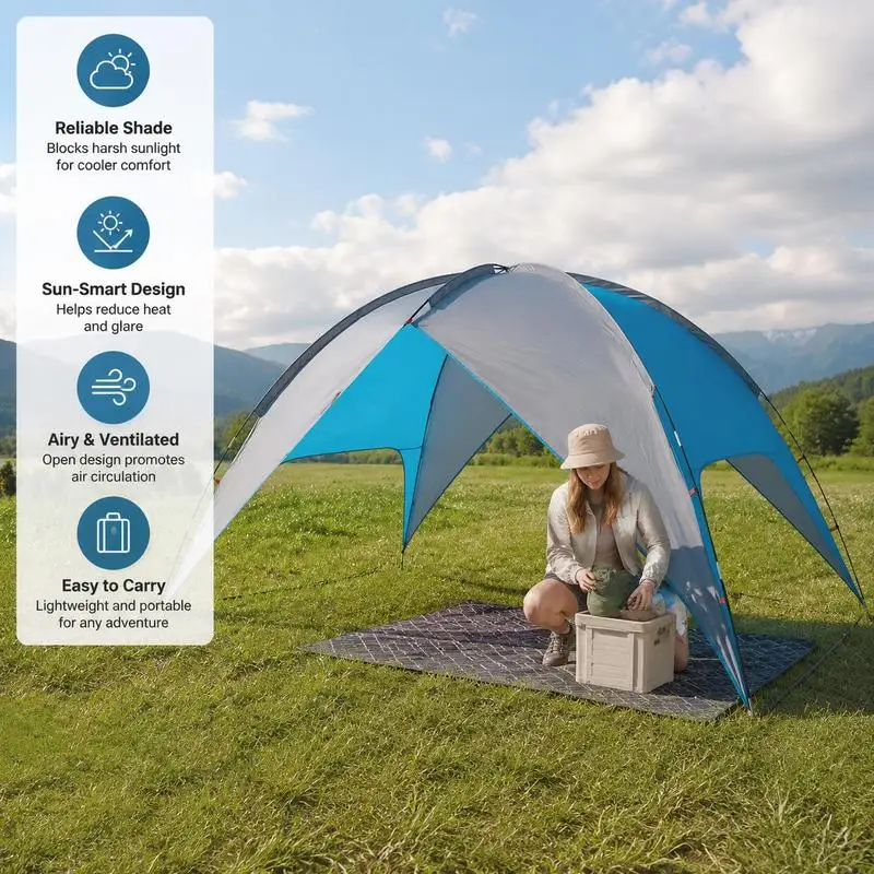 Tente de camping avec abri imperméable Dôme Bleu, idéale pour la randonnée en banlieue, le camping en bord de lac et les séjours de nuit en bord de mer, avec une excellente performance imperméable.
