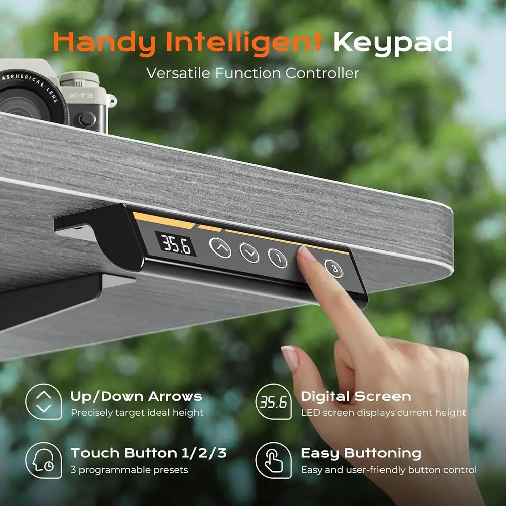 โต๊ะทำงานปรับระดับไฟฟ้า 48 x 28 นิ้ว, ความลึก 27.6 นิ้ว, ปรับความสูงได้ 3 ระดับ, สีเทา, สำหรับโฮมออฟฟิศและเล่นเกม