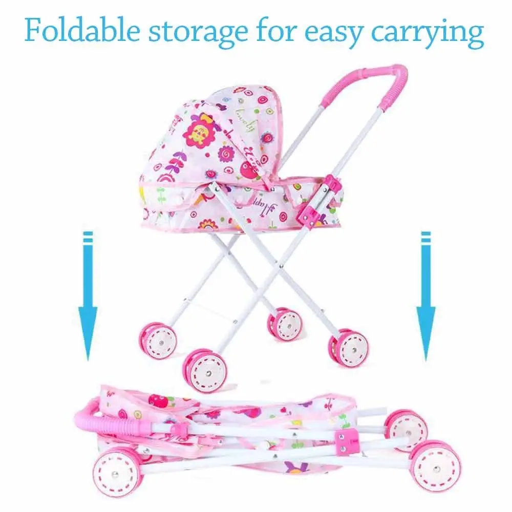 Carrozzina per bambole Passeggino pieghevole in ferro Carretto per bambole leggero e stabile di grande capacità colorato per ragazze