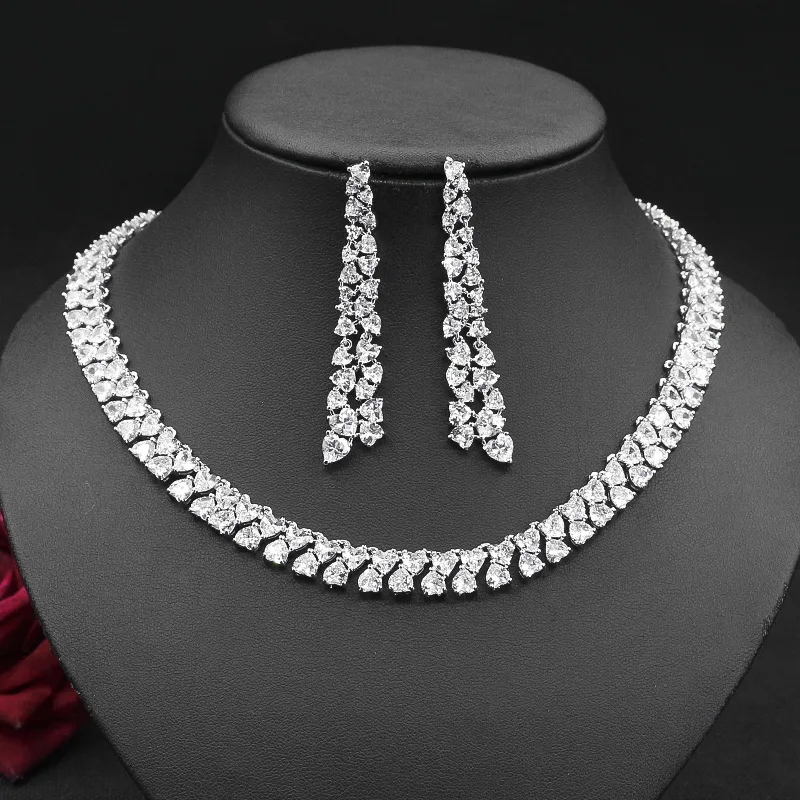 

Fashion Wedding Jewelry Set for Women Saudi Arabia Zirconia Bridal Jewellery Collection Necklace Set