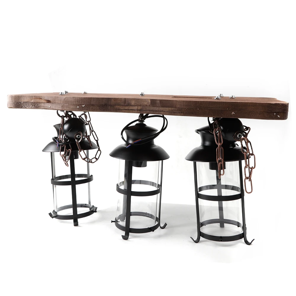 

Rustic Wood 3 Heads Chandelier Industrial Ceiling Lamp Pendant Light Hanging