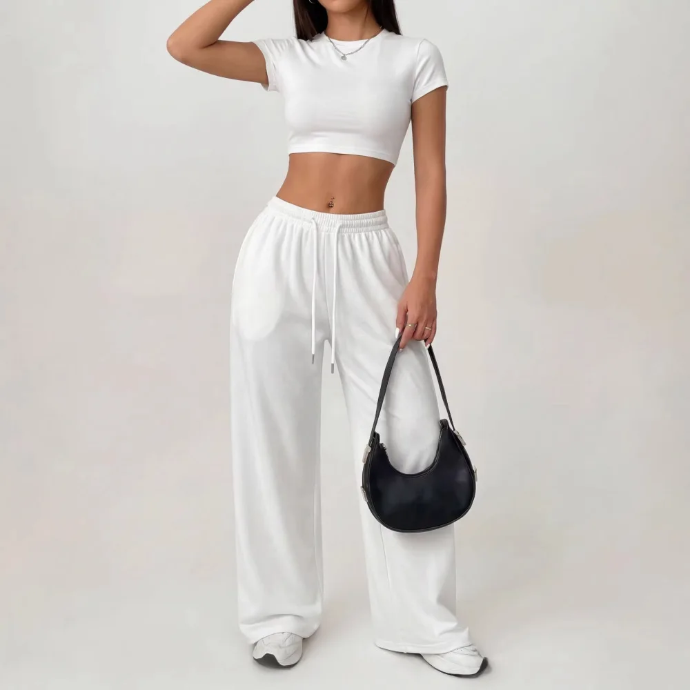 Sexy Summer Womens Outfits Slim Fit Short Sleeve T Shirt Long Pants Casual Sporty Style Aesthetic Clothing Solid Color Set view 5