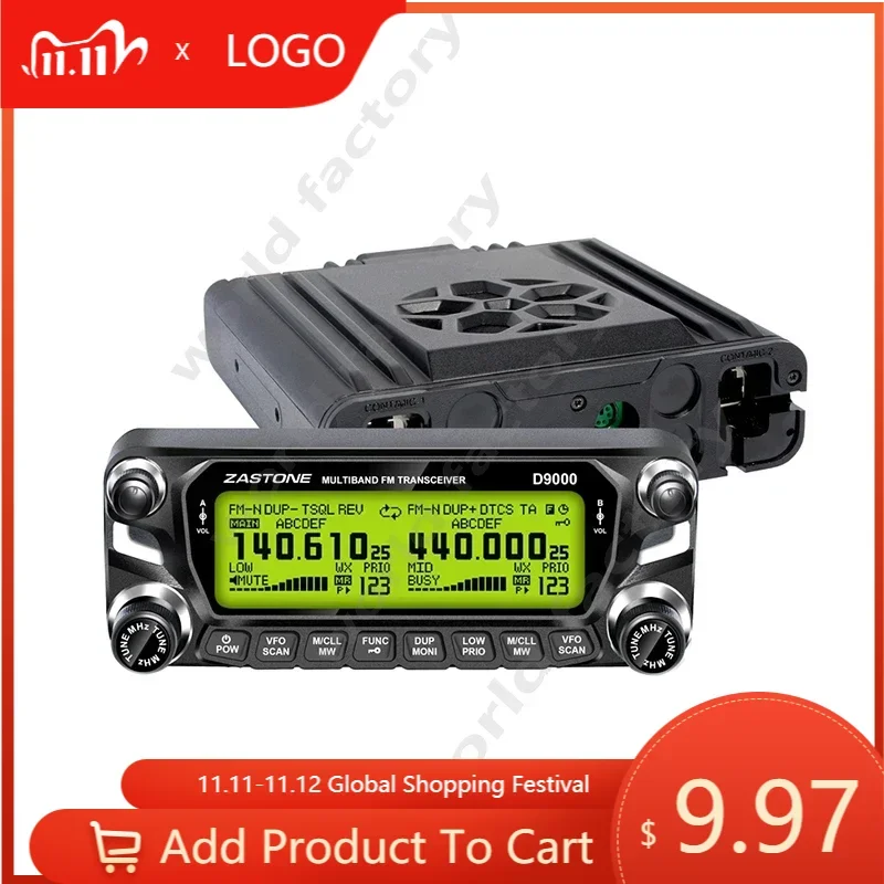 HF Ham Two Way Transceiver, D9000, 50W, UHF, VHF, 136-174,400-520MHz Zastone-Car Radio Station Walkie Talkie