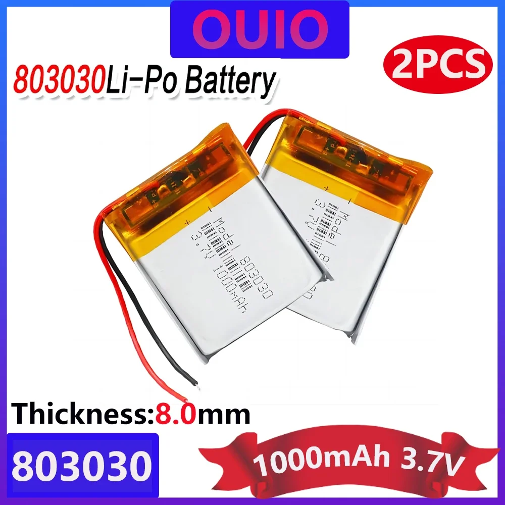 2pcs 3.7V 1000mAh 803030 Li-ion Battery Li-Po Lithium Li-polymer Bateria Batteries For MP3 MP4 Bluetooth Speaker Headset