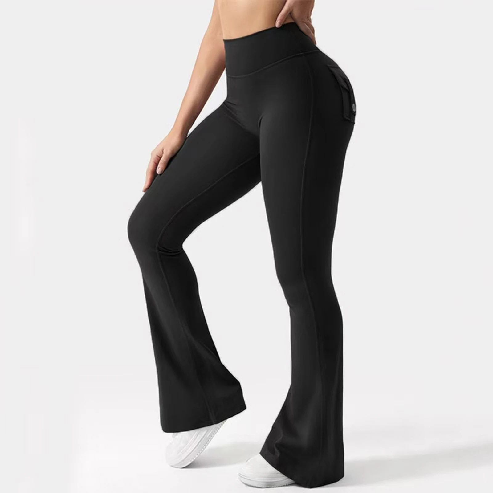 Yiiciovy Women Yoga Pants High Waist Sport Seamless Leggings Scrunch Butt Solid Color Push Up Slim Flare Pants Booty Leggings