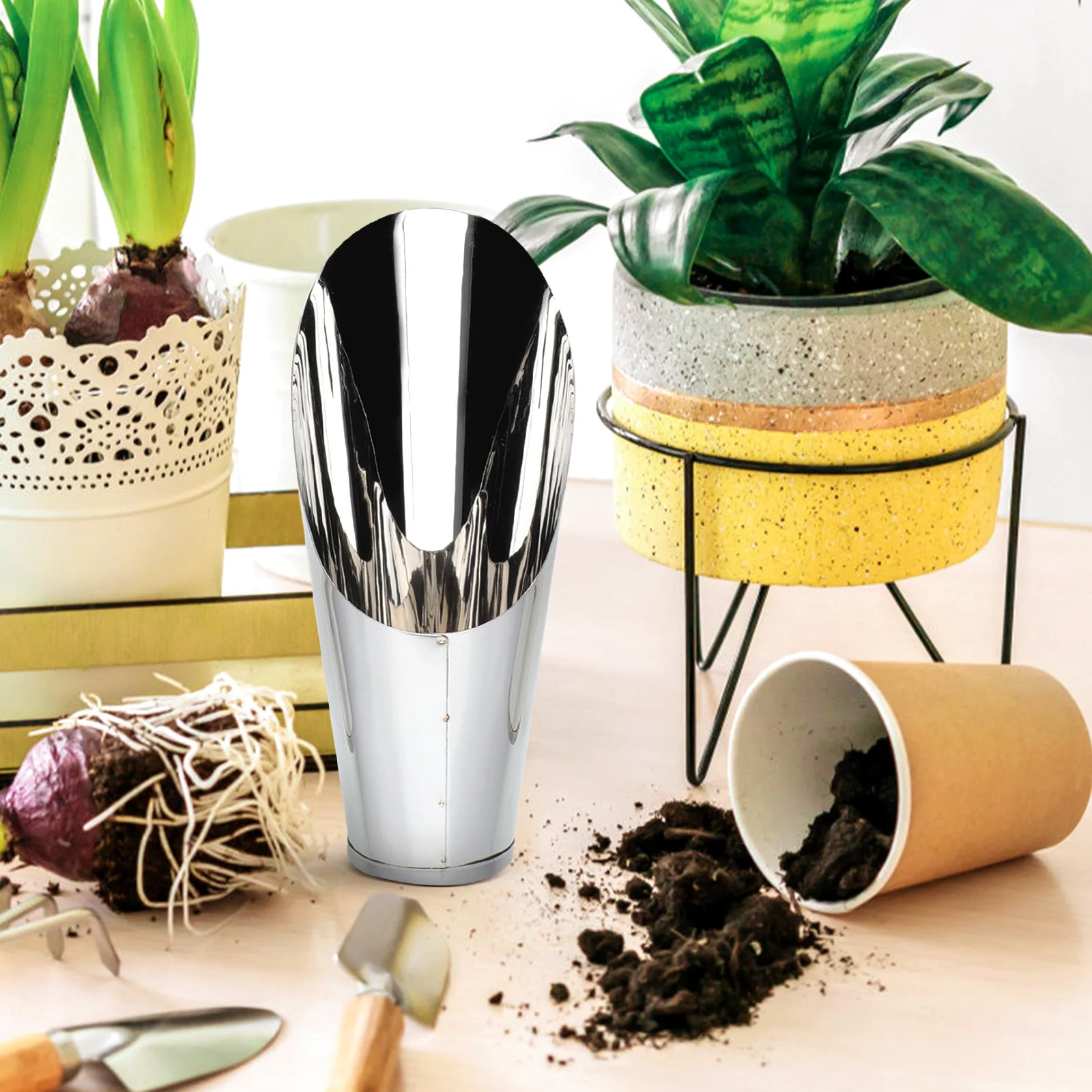 

Stainless Steel Bucket Shovel Lightweight Portable Garden Soil Scoop Planting Spoon Small Tool For Flowers Vegetables Succulents