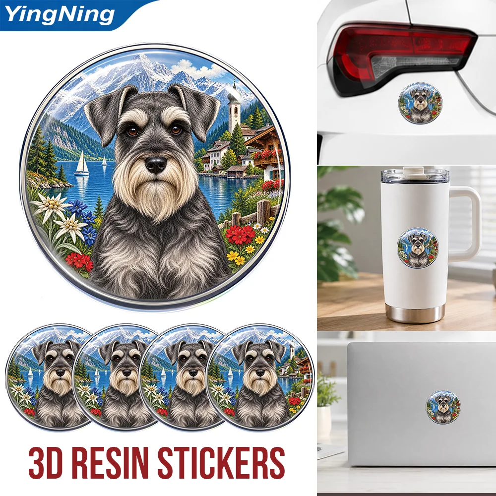 Miniature Schnauzer Dog 3D Resin Domed Sticker Round Waterproof Decal Emblem for Car Laptop Helmet Water Bottle Pet Decoration