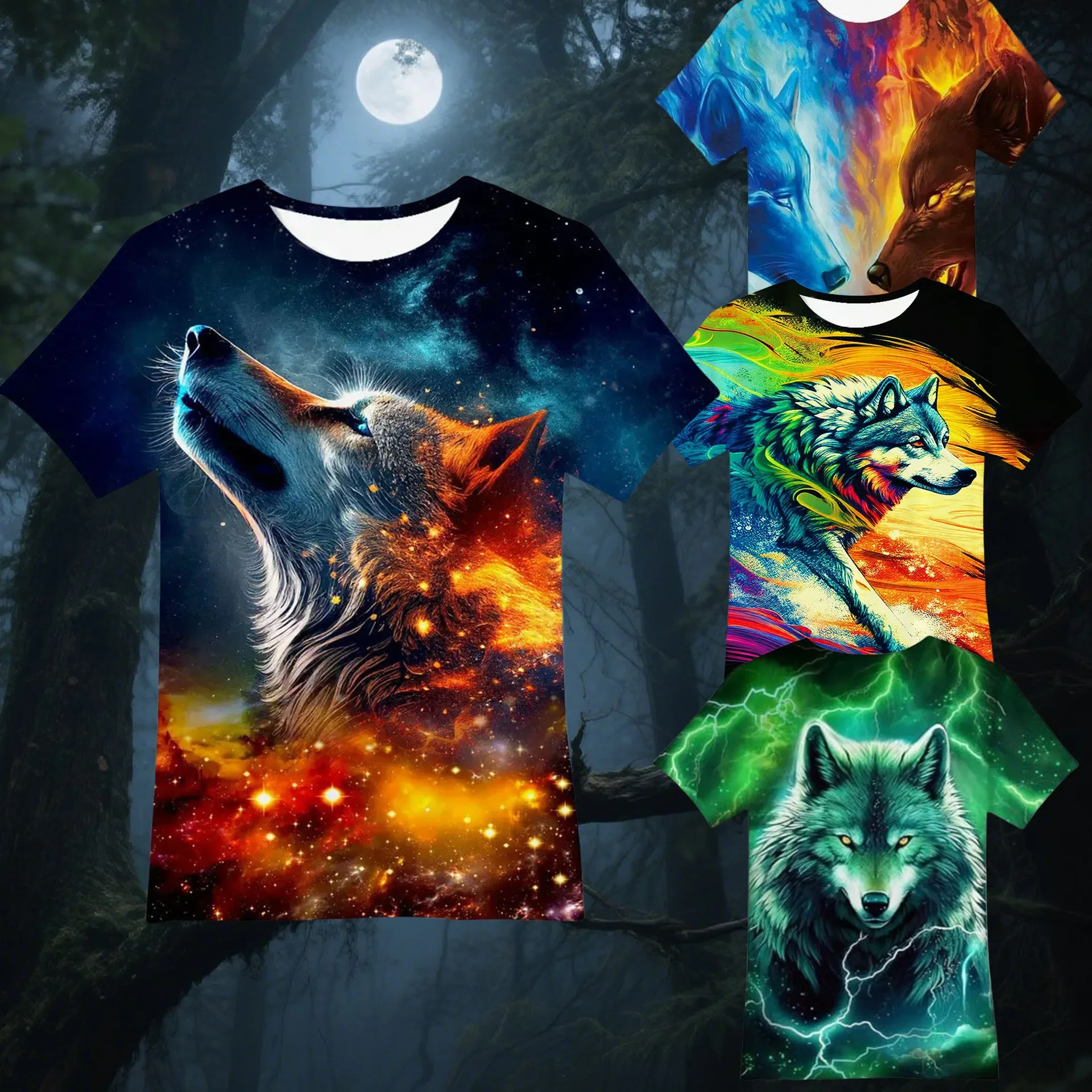 

New Men's/women's Quick Drying T-shirt with Wolf Print Short Sleeves Comfortable Casual Breathable Sweat Absorbing Training Top