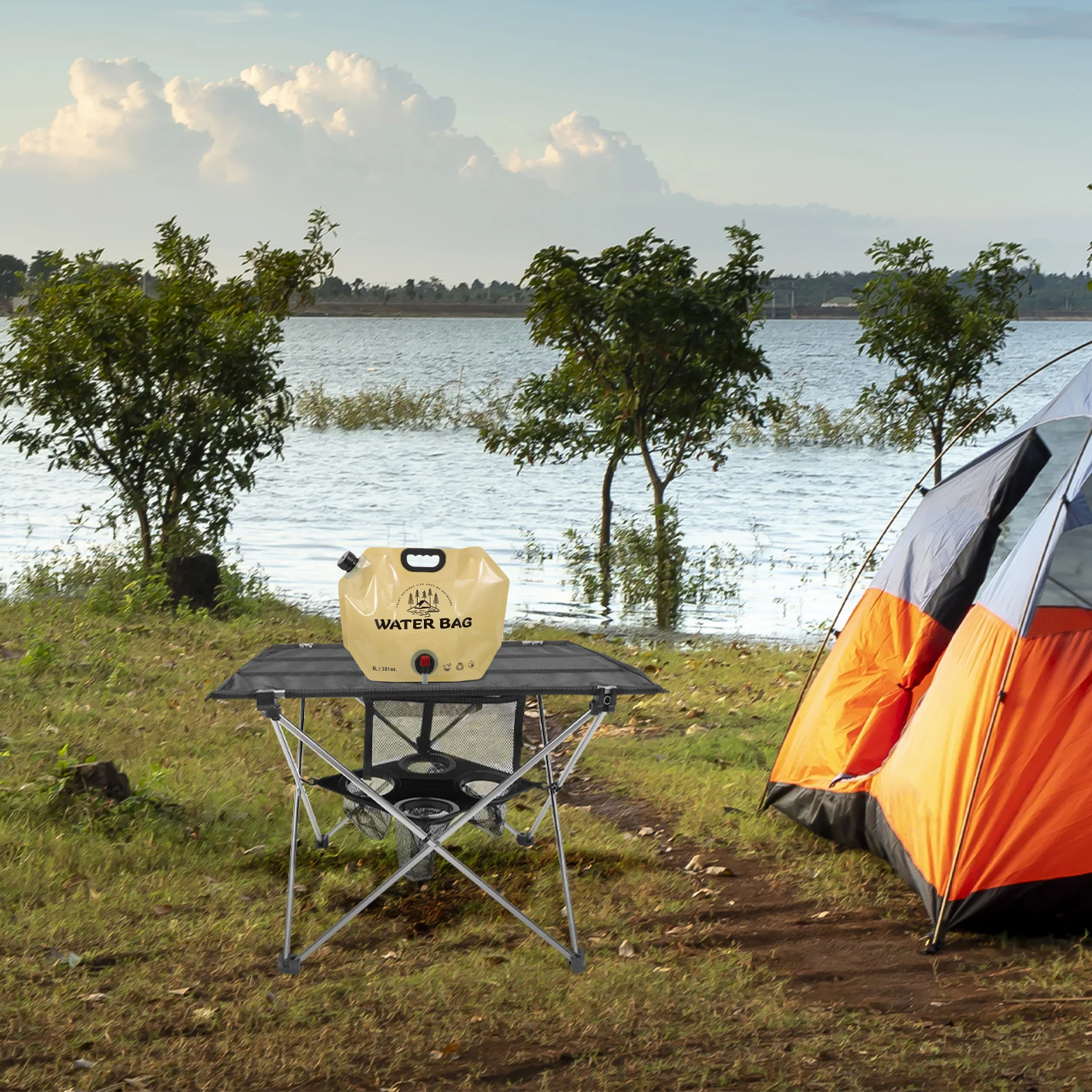 

Camping Accessories Portable Water Storage Bag Folding Large Capacity Container Cooler Beige Supply Travel