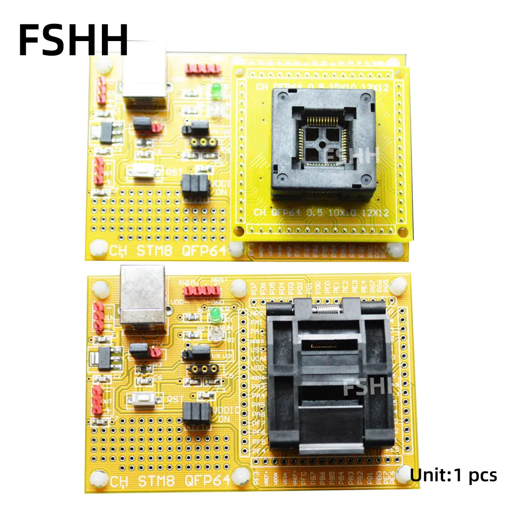 

Open Top QFP64 STM8 Core board STM8A STM8S STM8L Download seat test socket Programmer adapter TQFP64 LQFP64 0.5mm pitch