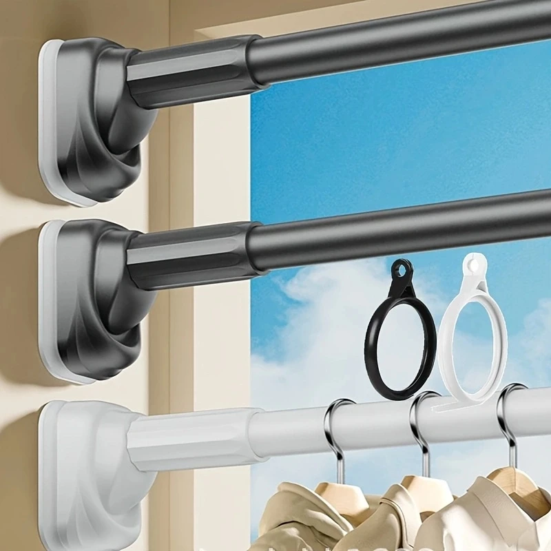 Extendable 40-500cm Shower Curtain Rod with Suction Cups, Steel Tension Pole, 33mm Diameter, No Drilling Extendable Curtain Pol