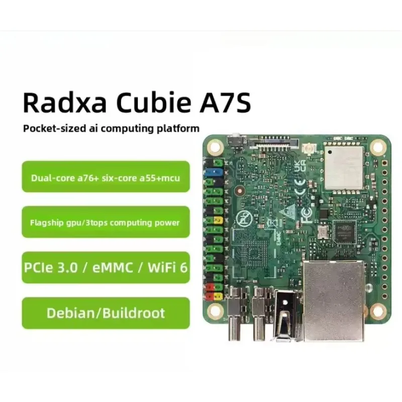 TopEsRadxa Cubie A7S Mini Main Board Allwinner A733 Octa-core CPU 3TOPS WiFi6