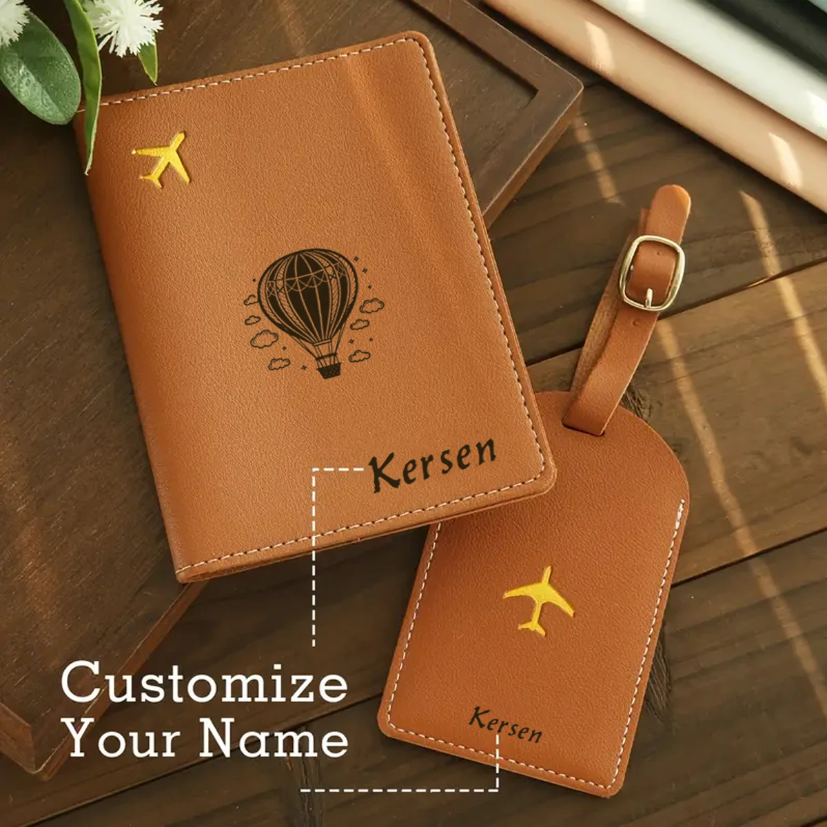 

1pc Custom Name Passport Holder and Luggage Tag Set Best Friend Gift Custom Engraved Leather Minimalist Style