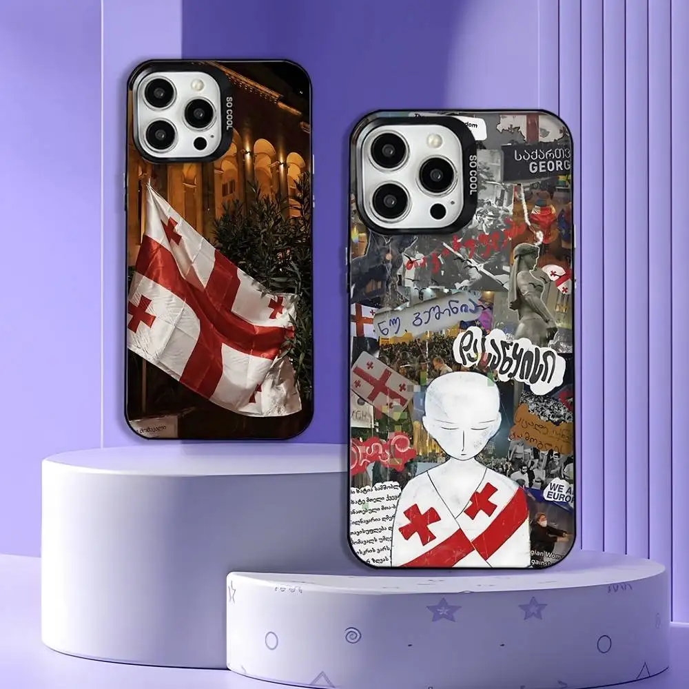 

Phone Case For iPhone 17,16,15,14,13,12,11,Pro,Max,Plus,E,Air,Mini Georgia Flag wallpaper Black Tpu Cover