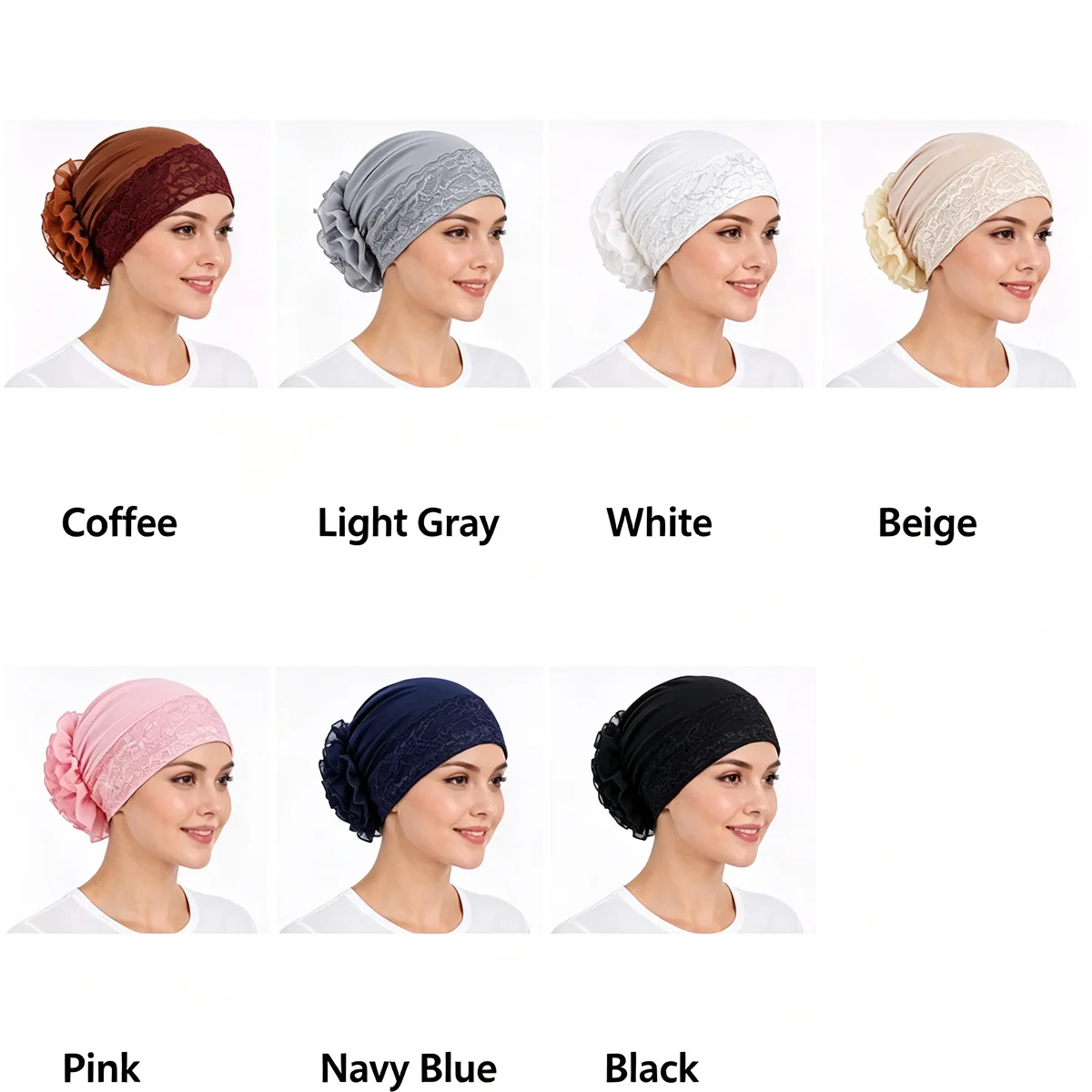 Muslimische Hijab-Innenmütze, Damen-Spitzen-Chemo-Kappe, Blumenmütze, Stretch-Unterhaube, Haarverlust-Kopftuch, Kopfwickel, Turbante Mujer – Detail 4