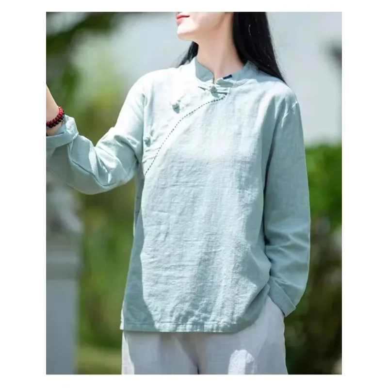 T-shirts d'automne avec Design chinois pour femmes, chemise respirante en coton et lin pour dames, chemisier Hanfu traditionnel chinois, nouvelle collection