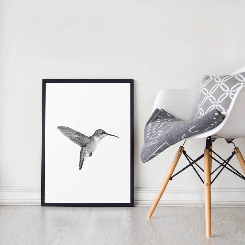 Póster de pájaros, arte minimalista para pared, cuadro en lienzo, fotografía de colibrí en blanco y negro, decoración escandi