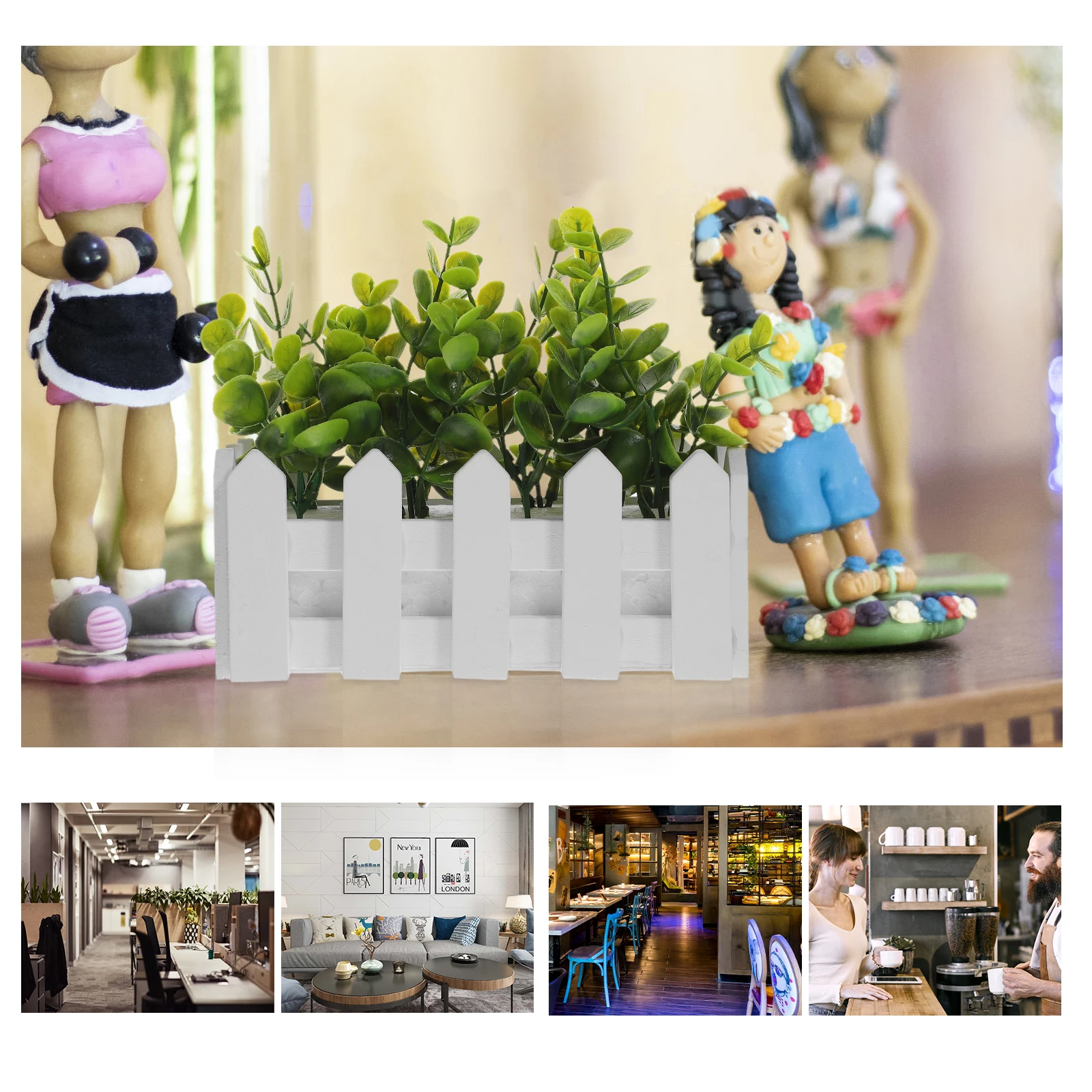 Artificial Eucalyptus Plant Mini Faux Tree Wood Fence Decor Fake Greenery for Desk Bookshelf Lifelike Easy Care