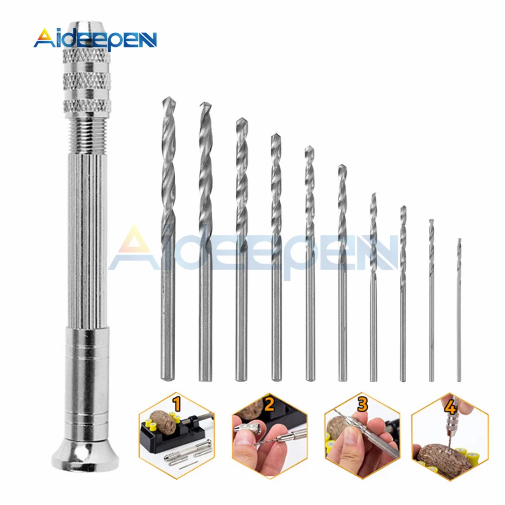 11pcs 51pcs Mini Micro Aluminum Hand Drill With Keyless Chuck HSS Twist Drill Bit Woodworking Drilling Rotary Tools Hand Drill