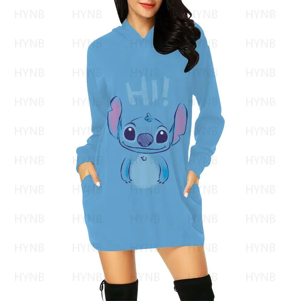 Woman Clothes Fashion Dresses for Women 2022 Hoodie Sweater Dress Disney Y2k Long Sleeves Kawaii Stitch Luxury Party Mini S-5XL