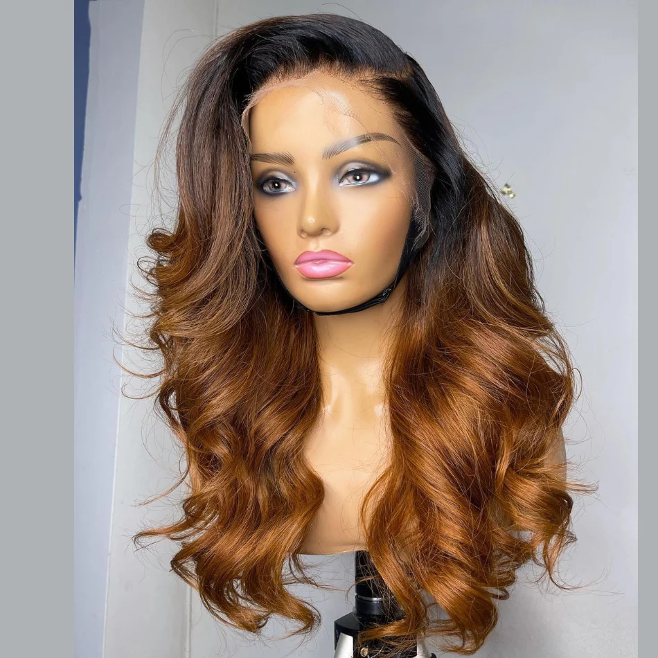 Мягкий 26-дюймовый блондинка с омбре, коричневый, объемная волна, плотность 180, длинный бесклеевой парик спереди для чернокожих женщин с детскими волосами, предварительно выщипанные, ежедневно