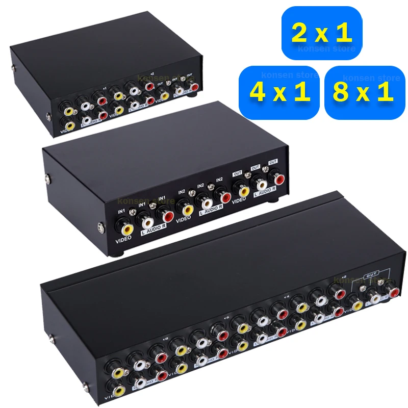 2/4/8 Ports AV RCA Audio Video Switch 2x1 4x1 8x1 AV Signal RCA Composite Switcher Selector Box for STB TV DVD Player HDTV