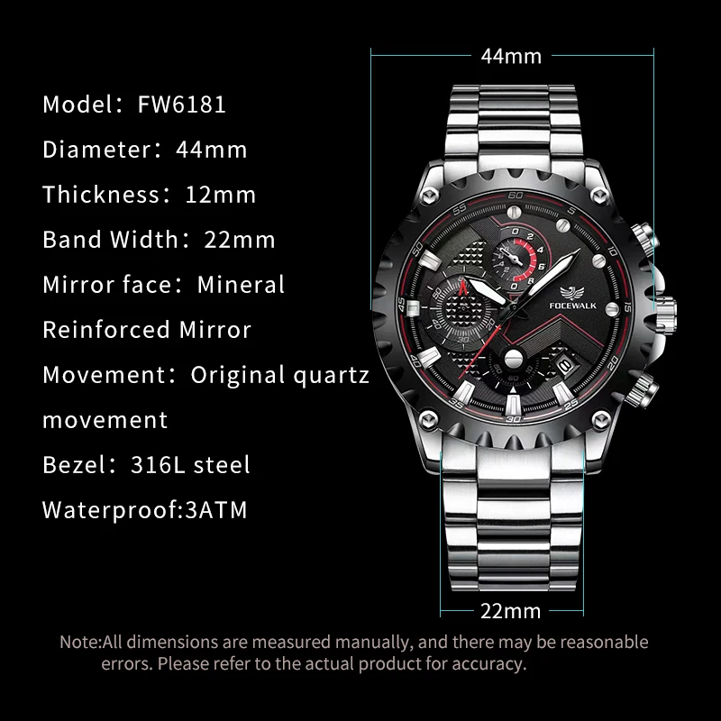 Men Luxury Quartz Luminous Watches FOCEWALK Sport Waterproof Calendar Chronograph Date Wristwatches Relogio Masculino 2024 New