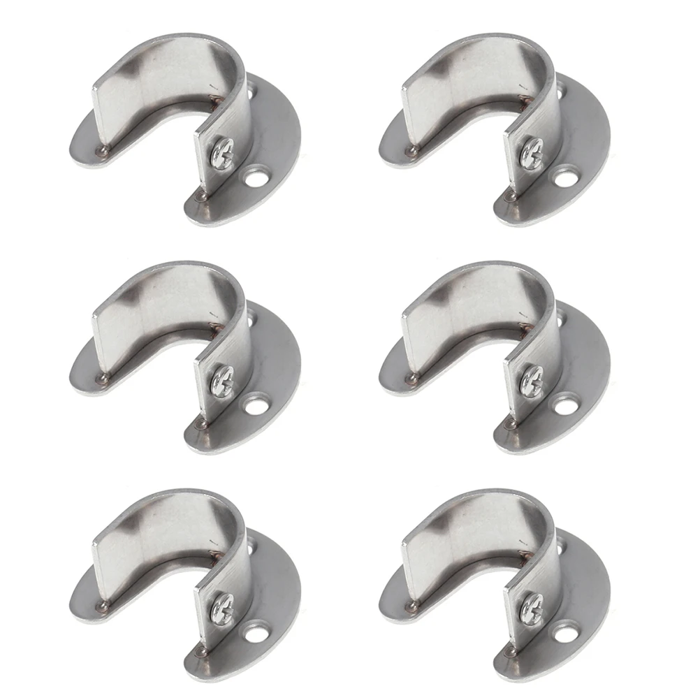 

6Pcs Stainless Steel Closet Pole Socket U Shape Bracket 2Mm Thick Heavy Duty Wall Mount for Oval Rods Hanging Clothes 25Mm