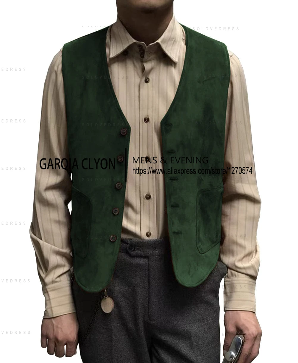 Casual Men\'s Fashion Suede V Neck Waistcoat Denim jacket  Single Breasted Men’s Vest