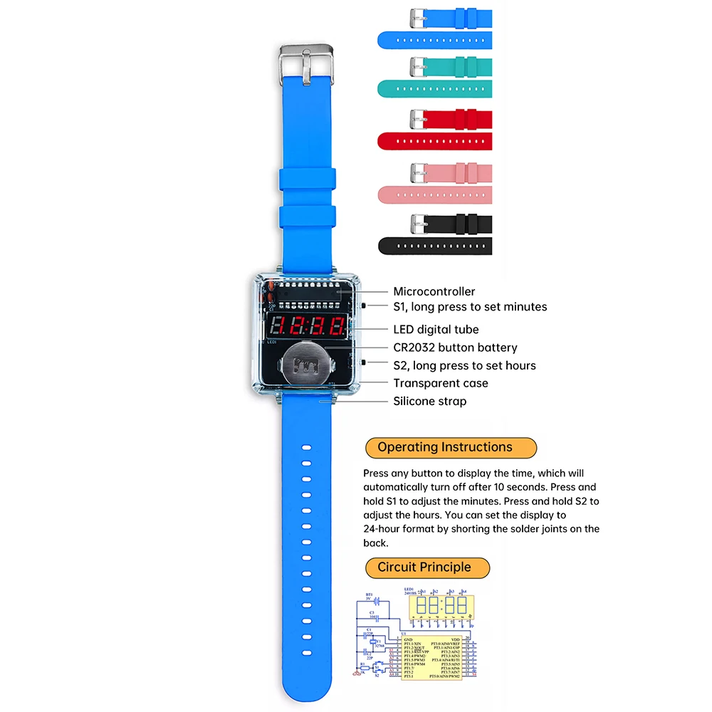 Комплект электронных часов «сделай сам», 0,28 дюйма, светодиодная цифровая трубка, креативный комплект для пайки часов, комплект часов с микроконтроллером и чехлом, силиконовый ремешок