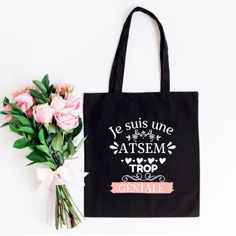 Women Canvas Shoulder Bags Eco Harajuku Aesthetic Shopping Bag Super Atsem French Print Travel Handbag School Bags Gifts Fashion